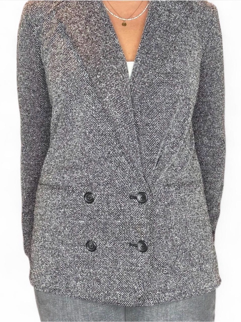 Lucky Brand Gray Herringbone Double-Breasted Blazer